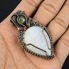 Selenite & Rainbow Moonstone Jewelry, Handmade Gemstone Pendant, 999 Copper Wire Wrapped Pendant Antique Jewelry, For Engagement Gift