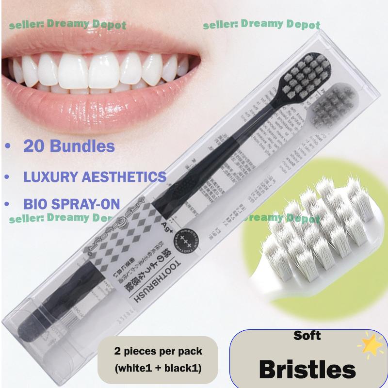 

Premium Soft Bristle Toothbrush with Silver Ion Antibacterial Wide Head for Adults Students Couples Home Use Simple Design 2 pieces per pack