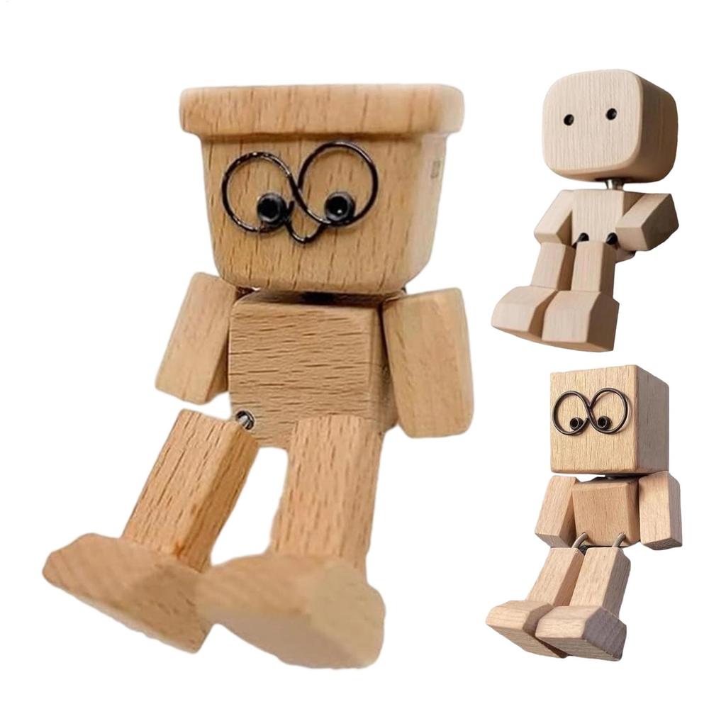 Cute Car Wood Man Shaking Wooden Man Figurine Car Decoration Small Ornaments Decor Creative Figurine Gifts for Home & Office