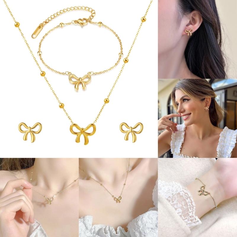 Elegancki Naszyjnik Kokardka Stal Tytanowa Wisiorek Kokardka Naszyjniki Motyl Kokarda Łańcuszek na Obojczyk Biżuteria na Imprezę dla Kobiet