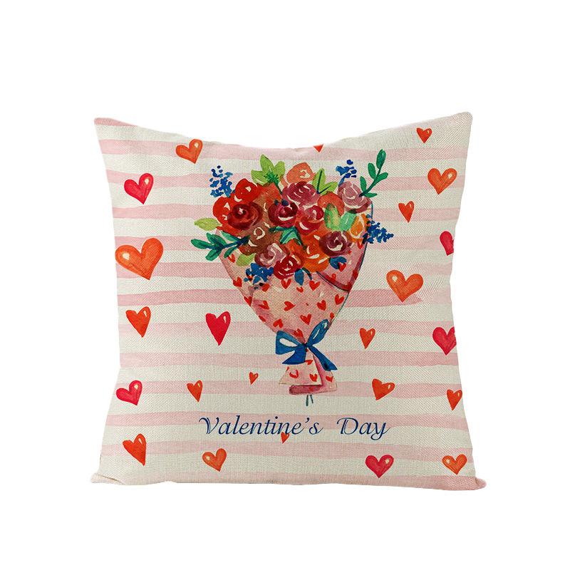 Valentine's Day Pillowcase Linen Print Home Living Room Sofa Cushion Cover Bedroom Bedside Pillowcase