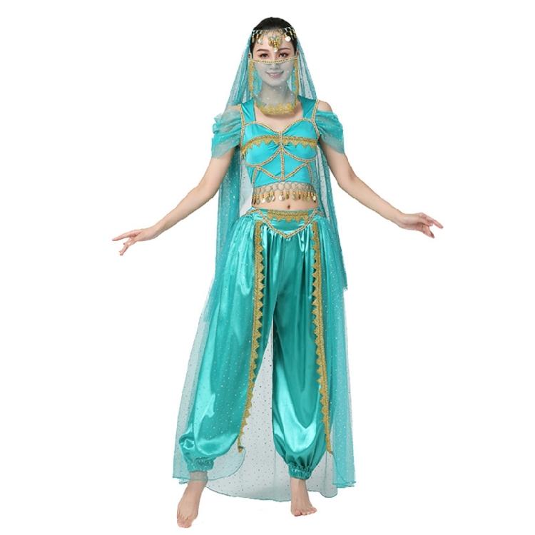 Lady Belly Dancer Costume Belly Dancing Coins Tops Lantern Trousers Veils Headress Halloweem Performances Costume Womens XL синий