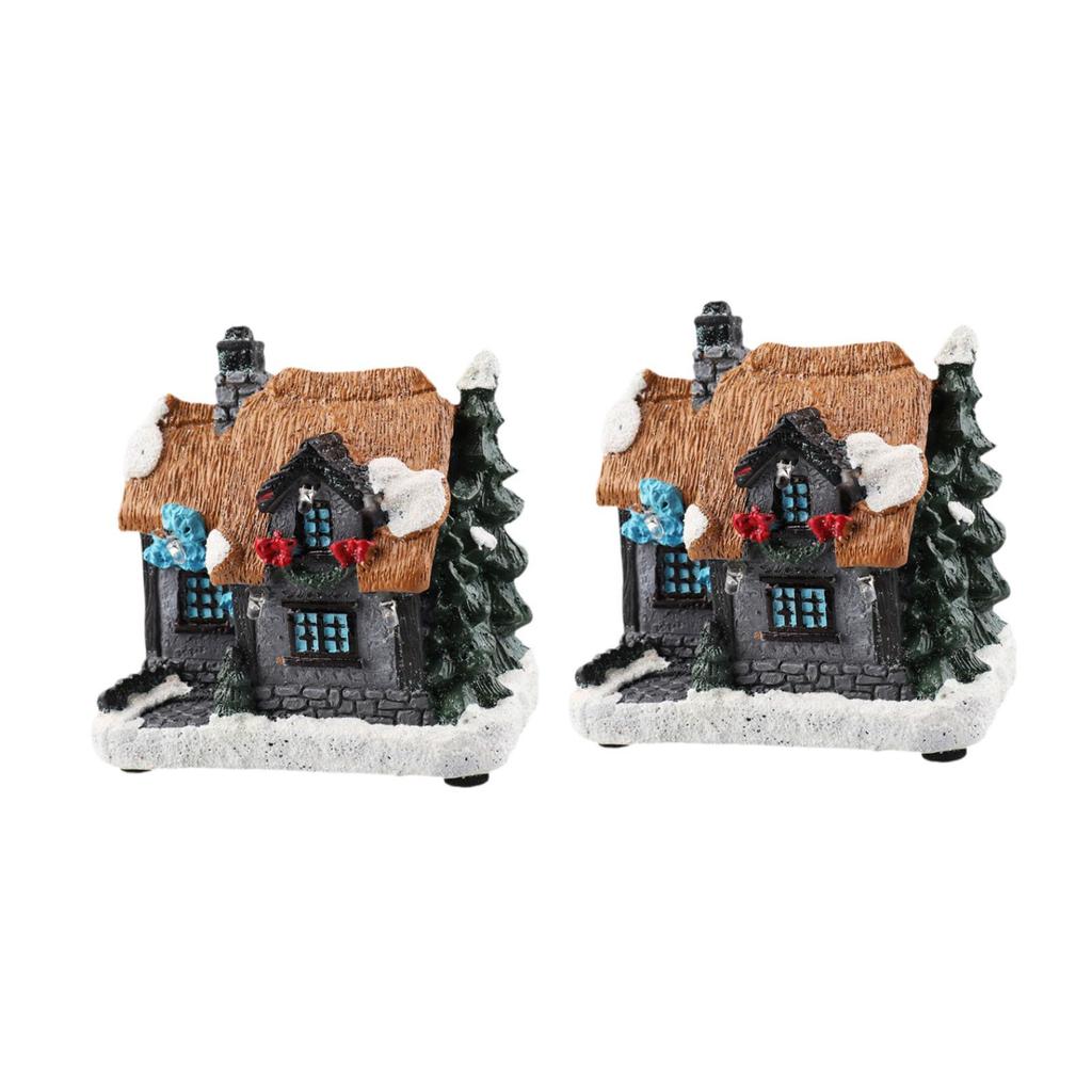 2 Pieces Lighted Christmas Village Figurine Resin Table Centerpiece for Desk