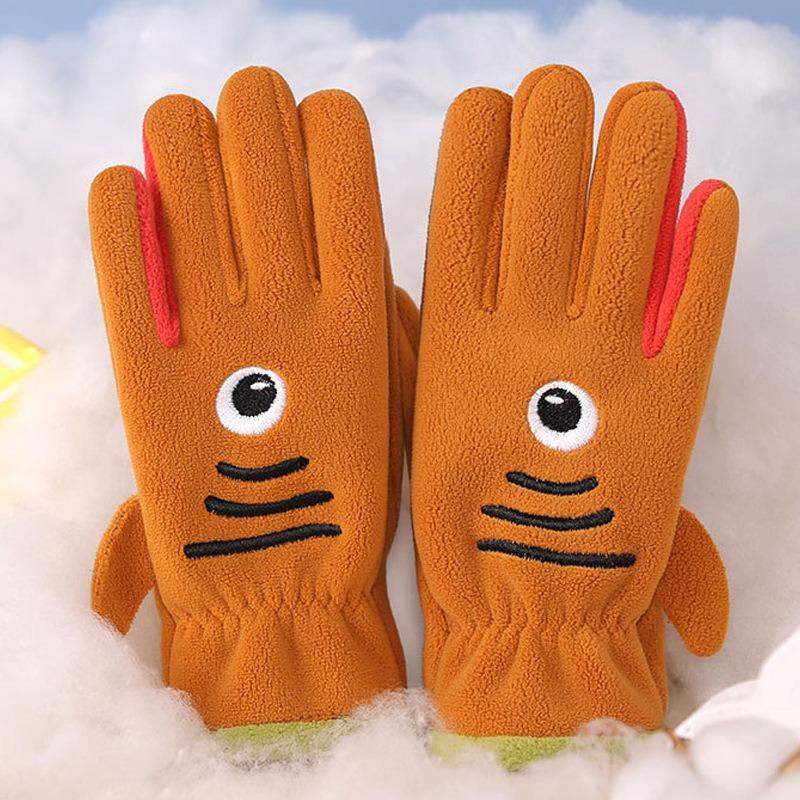 Children's men's and women's velvet autumn and winter Austrian velvet students riding skin-friendly outdoor warm and cold-proof cute cartoon gloves