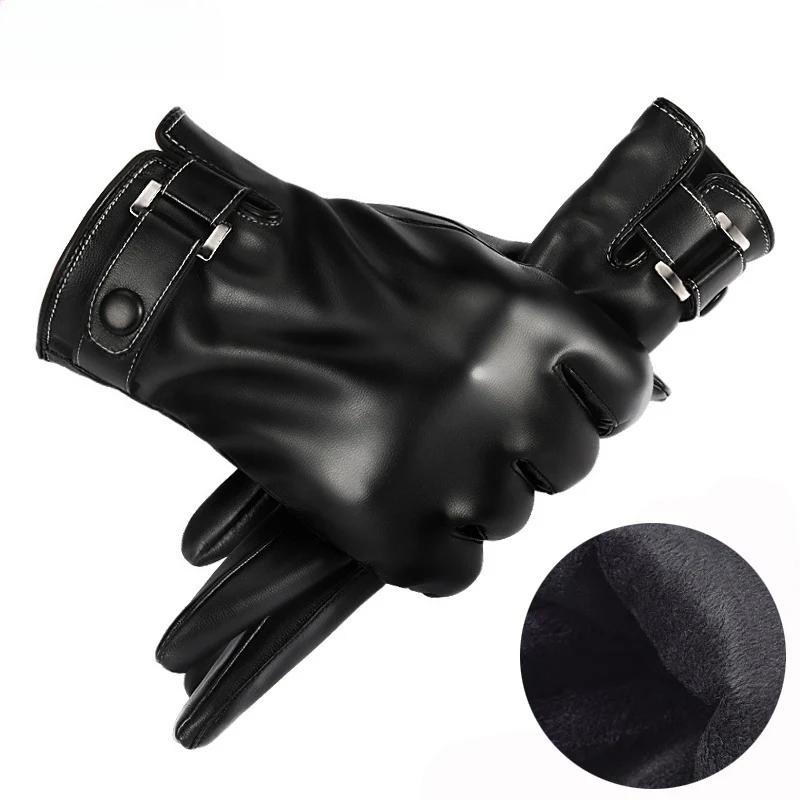 PU-Leder Herrenhandschuhe Winter Plus Samt Warmhalten Schwarz Touchscreen Fahrhandschuhe Dropshipping Fitnessstudio Handschuhe Herren Leder