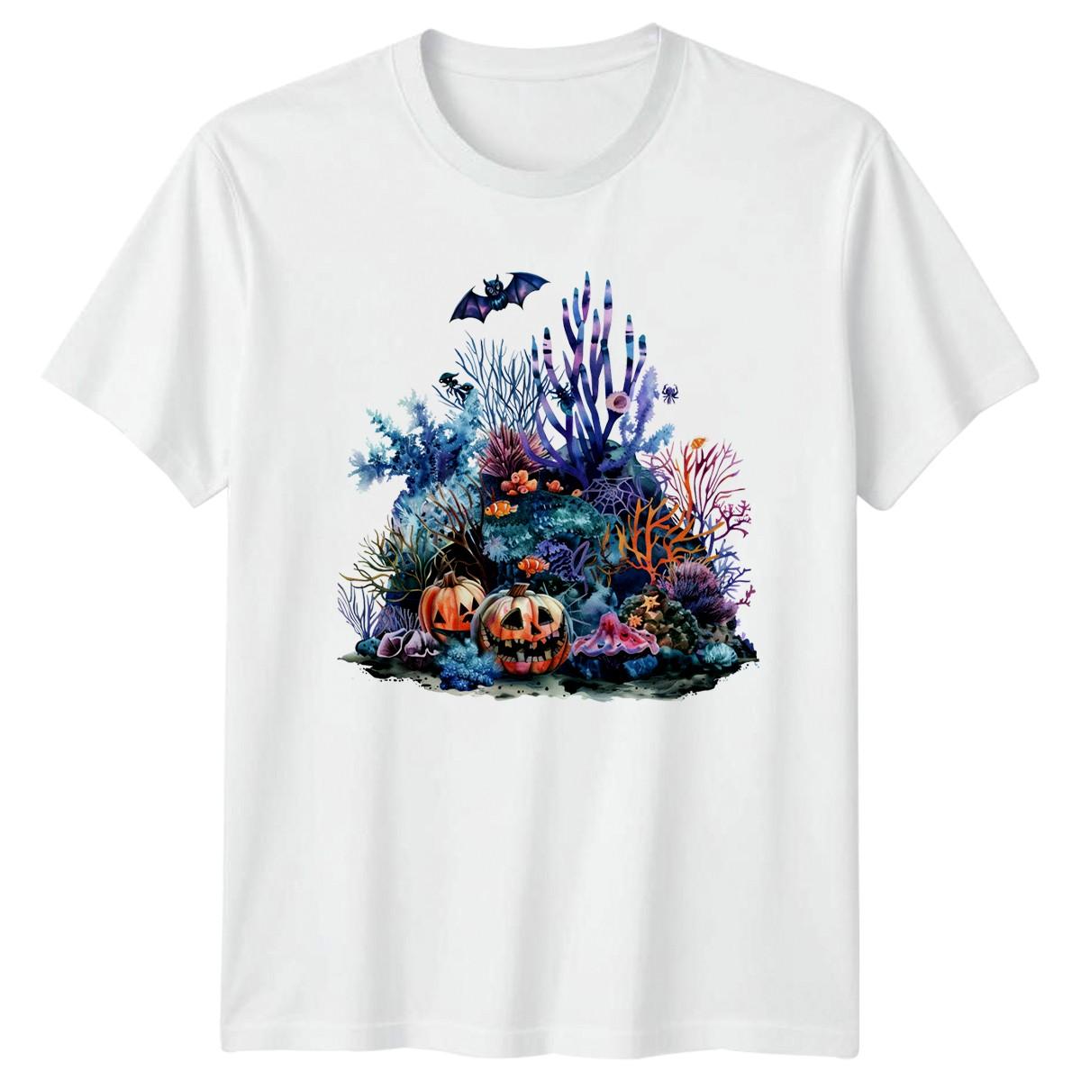 Underwater Halloween Pumpkin T-Shirt Spooky Ocean Gift For Him And Her M