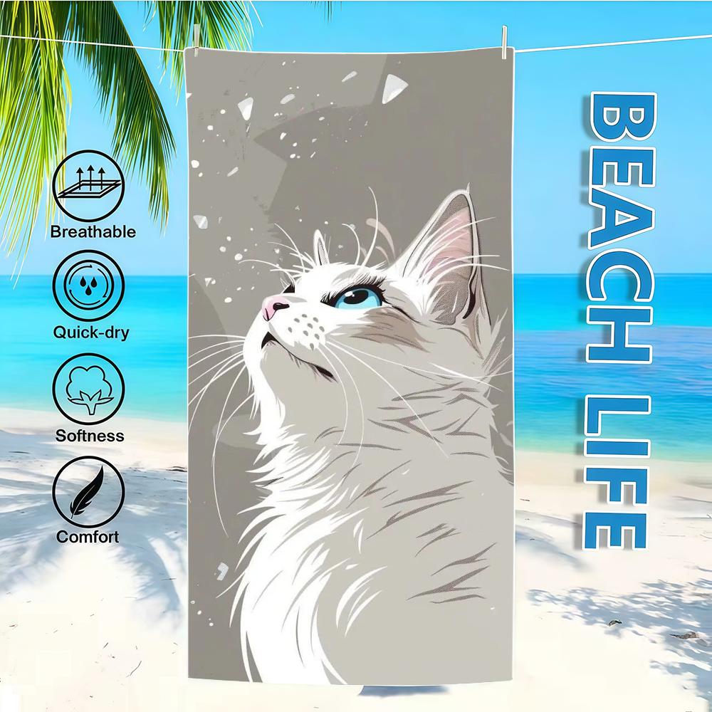 Towel Textile Bathrobe Beach Quick-Drying Lightweight Looks Cat Cool Portable Up Camping Swim Pool Travel