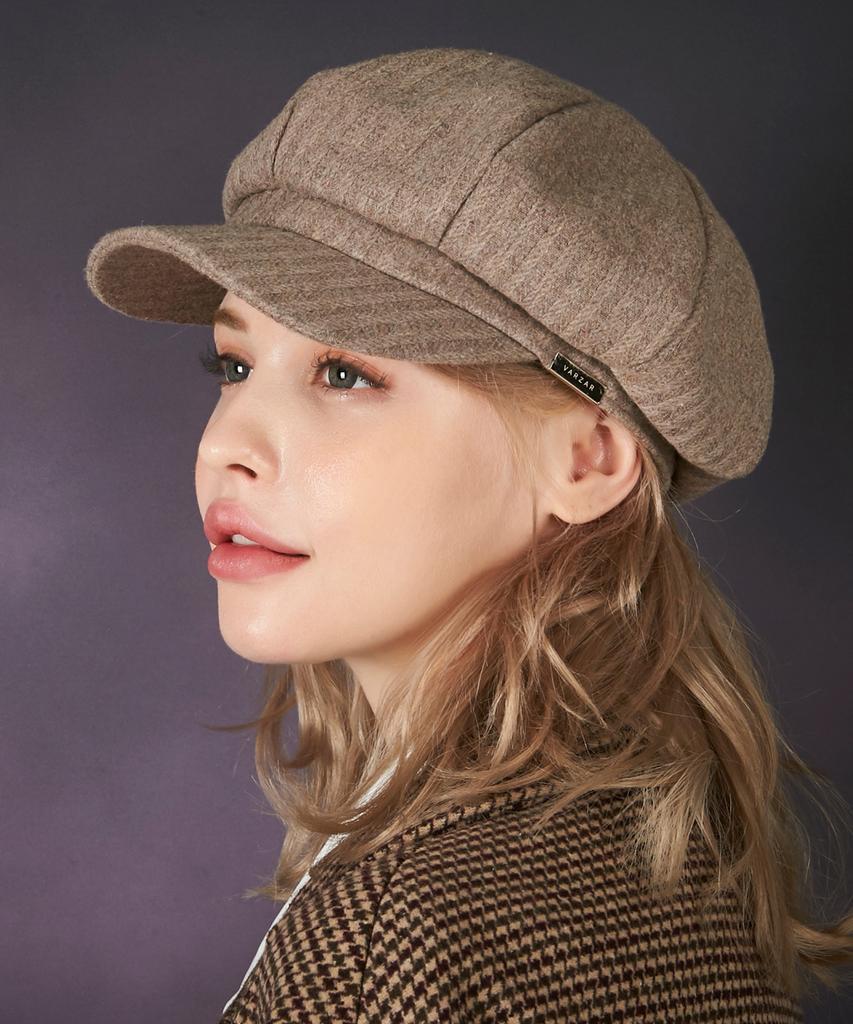 Bajal Bold Metal Tip Wool Herringbone Newsboy Cap Brown
