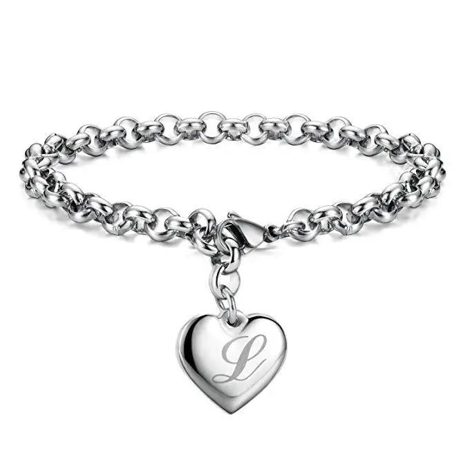 925 Sterling Silber Fein 26 Buchstaben Damen Herren Kette Armband Charm Herz Niedlich Hochzeit Persönlichkeit Schmuck Dame Geschenk Party 20cm
