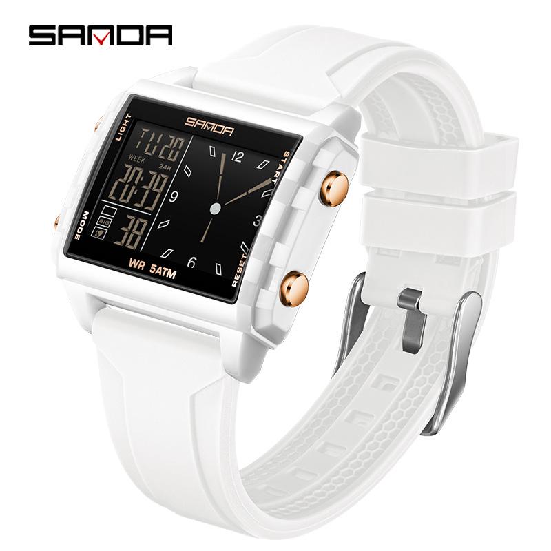 Sanda Waterproof Luminous Sports Watch: Square, Transparent Timer for Students