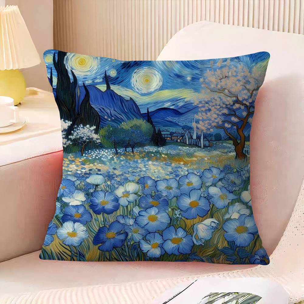 

V-Van G-Gogh Cushion Cover Pattern Soft Plush Pillow Case For Home Living Room Sofa Deco 24x24Inch