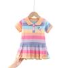 Stylish Infant Girls' Summer Dress: Lapel, Striped, Pleated Skirt for Ages 1-3