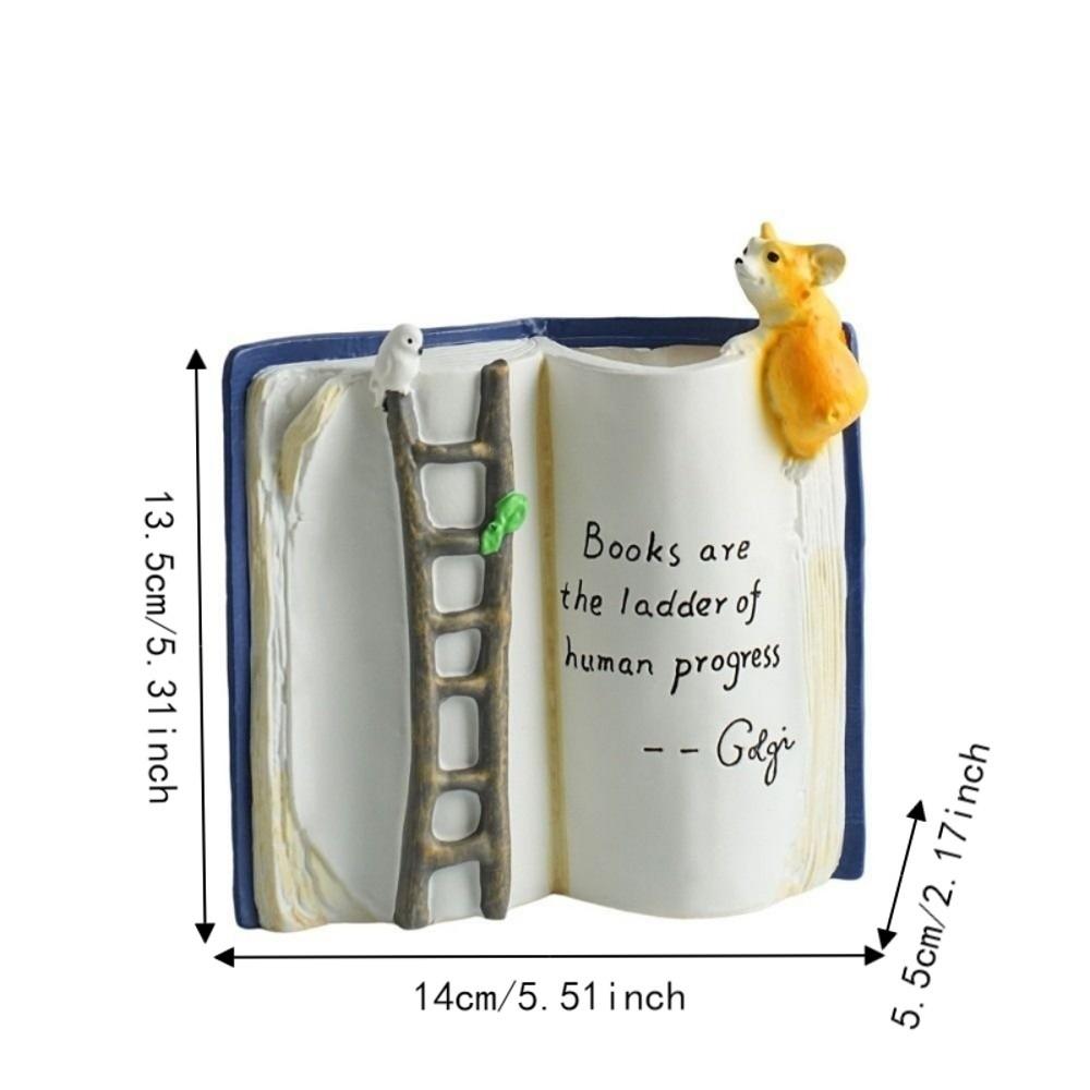 Compact Puppy Bird Ladder Planter Polyresin Open Book Flower Pot Book-Shaped Planter Office Use