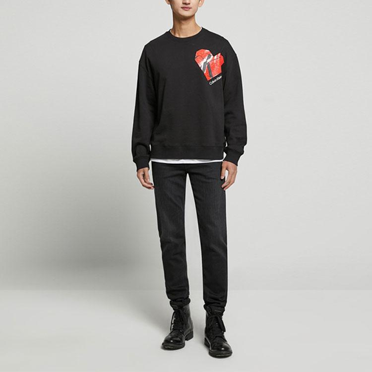 Calvin Klein Heart Print Loose Fit Crew Neck Sweatshirt Unisex Sweatshirt Black J400220-BEH