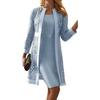 Women's Loose Fit Two-piece Suit Three Quarter Sleeve Lace Open Cardigan High Waist Midi Dress Elegant Solid Hollow Out Matching Set