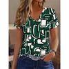 2025 New Summer Women's Black and White Plaid Print T-shirt V-neck Short Sleeve Casual Daily Basic Tops Women's Summer Pullover