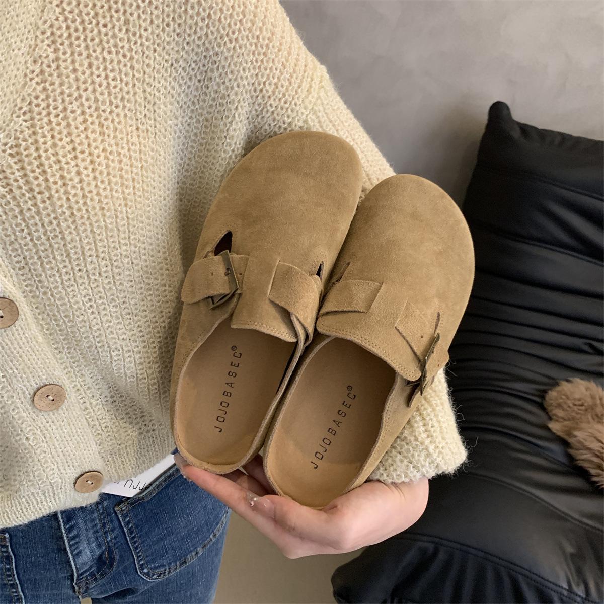 

Baotou half slippers women s 2025 spring new retro muller shoes flat casual ugly Boken shoes velvet slippers 35