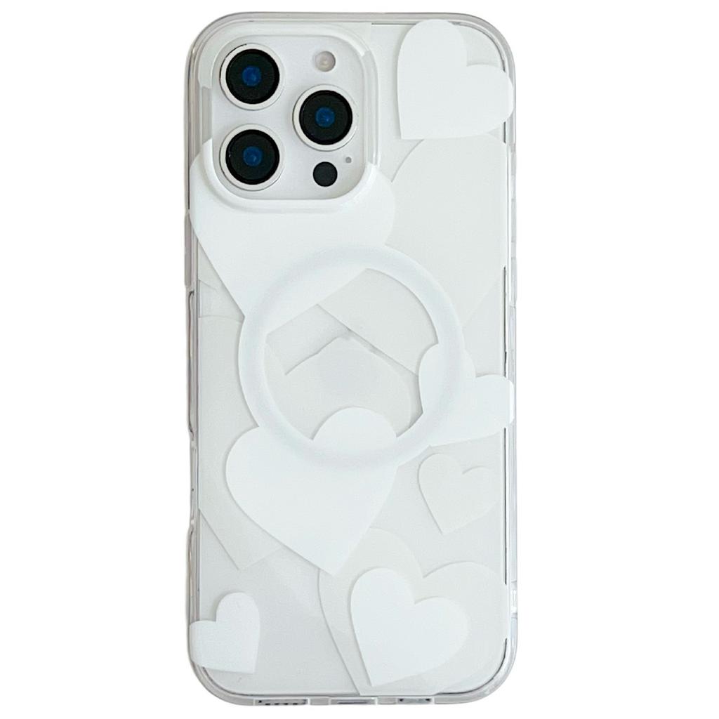 For iPhone 16 Pro Max Case Heart Pattern TPU + PC Protective Phone Cover Compatible with MagSafe