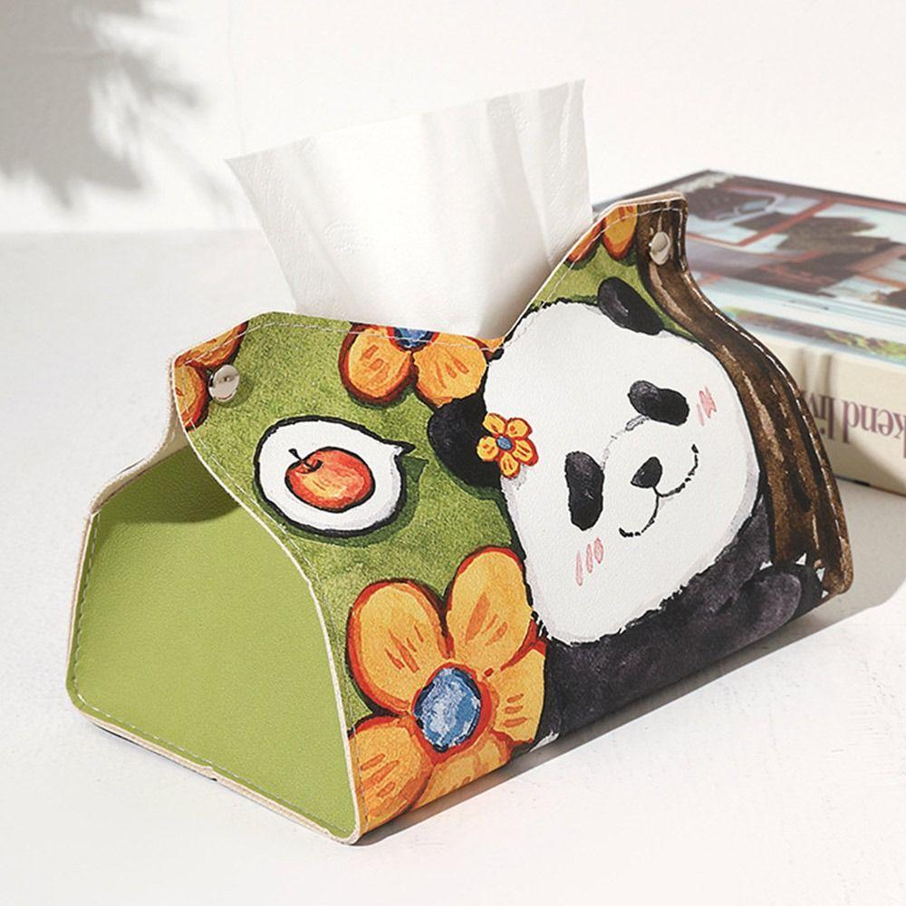 Panda Car Tissue Box Desktop Table Napkin Holder Case Storage Box Desktop PU Leather Tissue Container Bathroom Home Decortion