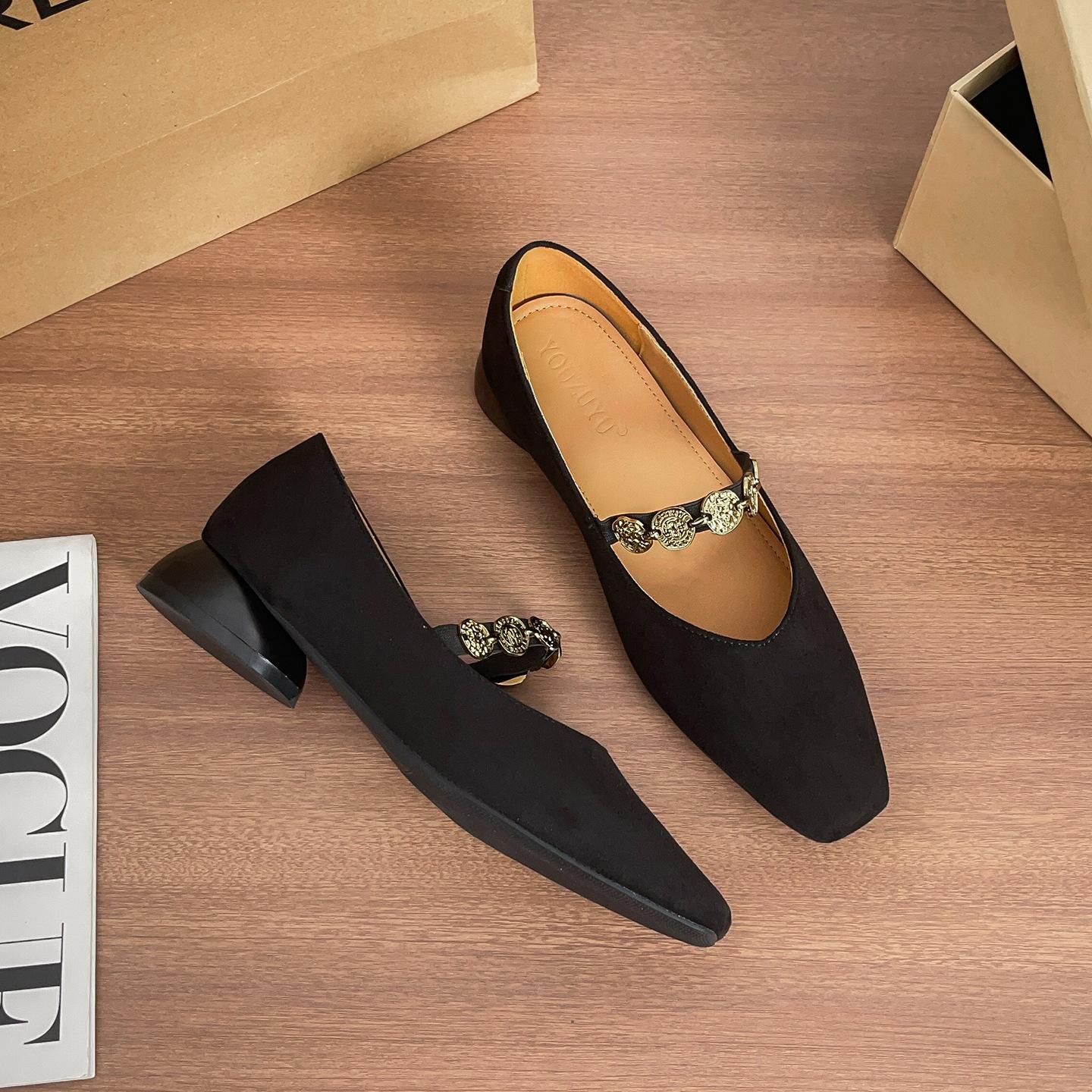 

Retro Mary Jane Shoes for Women Square Head Buckle Single Shoes Spring Autumn Winter Fashionable Coin Design 34 чёрный