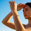 QIAOREN 12723 Stainless Steel Adjustable Heart Open Cuff Bracelet 18K Gold Plated Hollow Heart Bangle for Women