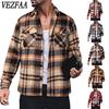 Moda feminina casual xadrez estampa outono inverno manga comprida gola polo jaquetas e casacos