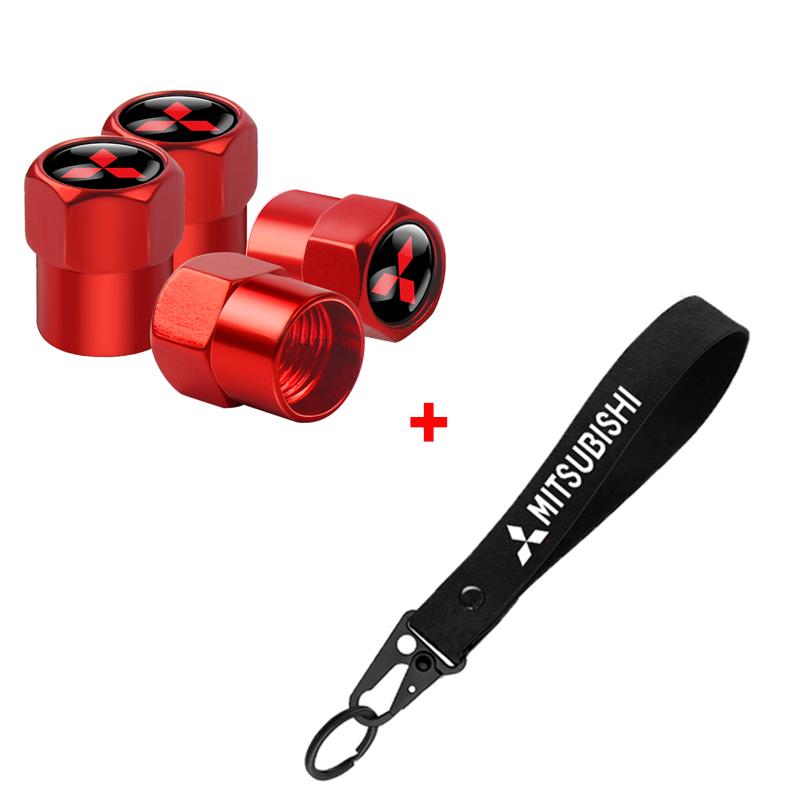 For Mitsubishi Lancer Outlander Pajero L200 Ralliart Aluminum Metal Car Tire Valve Cover Car Badge Nylon Keychain Accessories