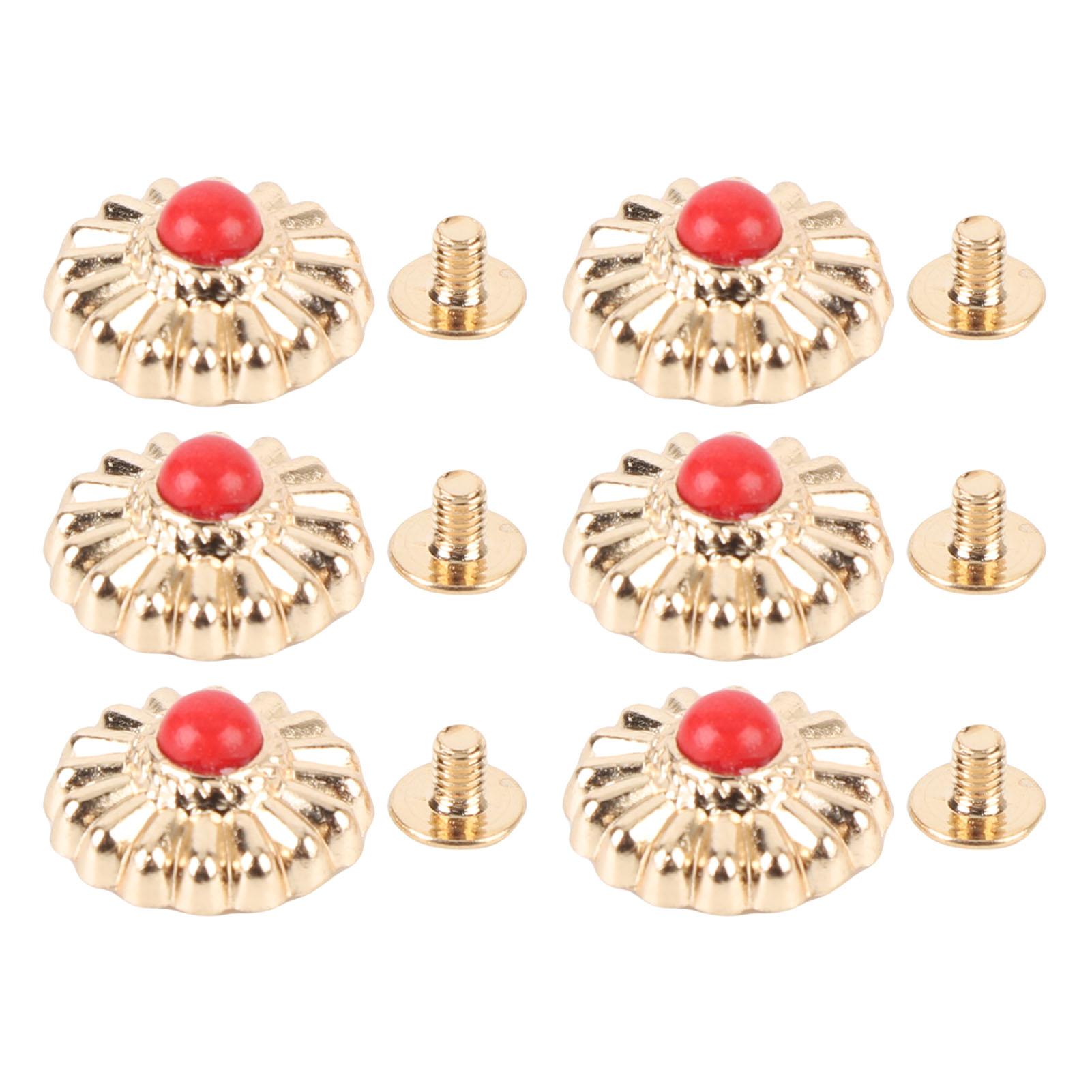 

10 Sets Screw Back Buttons 16.5mm Gold Color Daisy Pattern Red Turquoise Decorative Vintage Metal