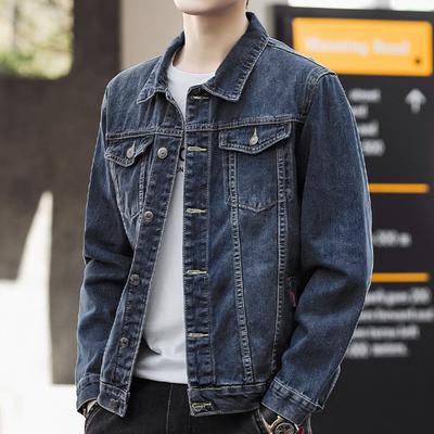 Kurtka męska Denim Retro styl hip-hopowy luźna jednorzędowa z długim rękawem i klapami wiele kieszeni casualowe w stylu Streetwear Plus rozmiar męski płaszcz