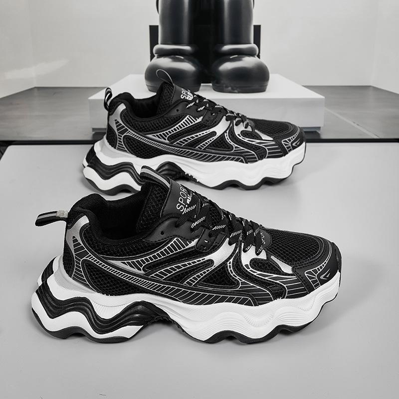 

Paris Daddy Shoes Student Edition Mesh Breathable Sneakers Teenagers Height Increasing Thick-soled Super Shoes Hong Kong Style Running Shoes 44 чорний