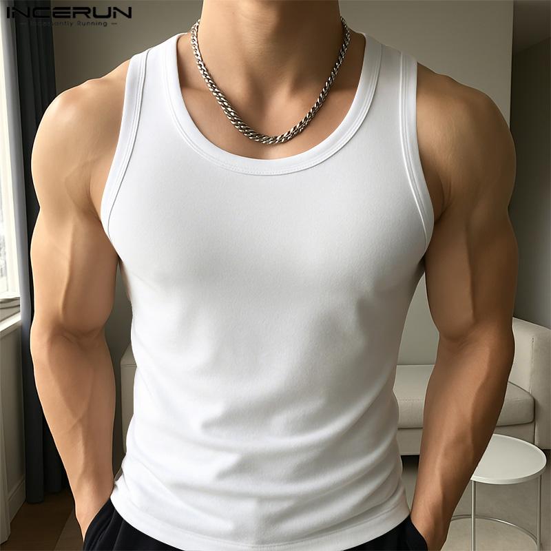 INCERUN Sommer Herre Rund Hals Ensfarget Sport Fritid Tanktopper Undertrøyer