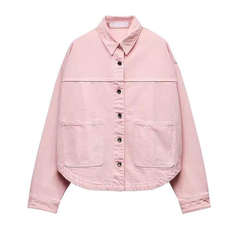 Spring New Arrival Women's Clothing Work Clothing Patch Decoration Long Sleeves Lapel Denim Jacket Coat 0108229 0108021