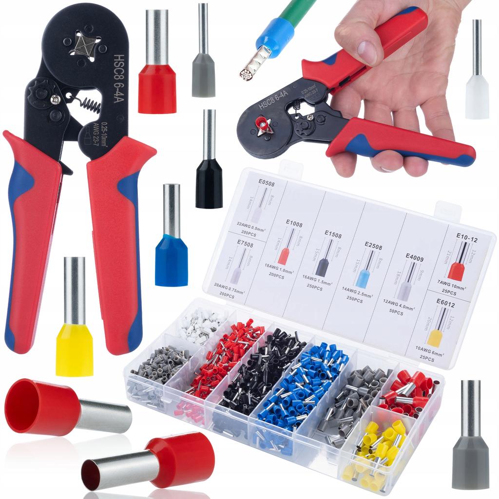 Rosfix Crimpzange für isolierte Aderendhülsen mit automatischem Abisolierer – 1200 Aderendhülsen im Set | Präzises Crimpen | Komfortable Bedienung