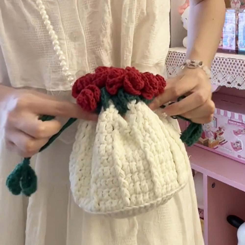 Soft DIY Rose Bouquet Bag Creative Crocheted Bouquet Handbag Festival