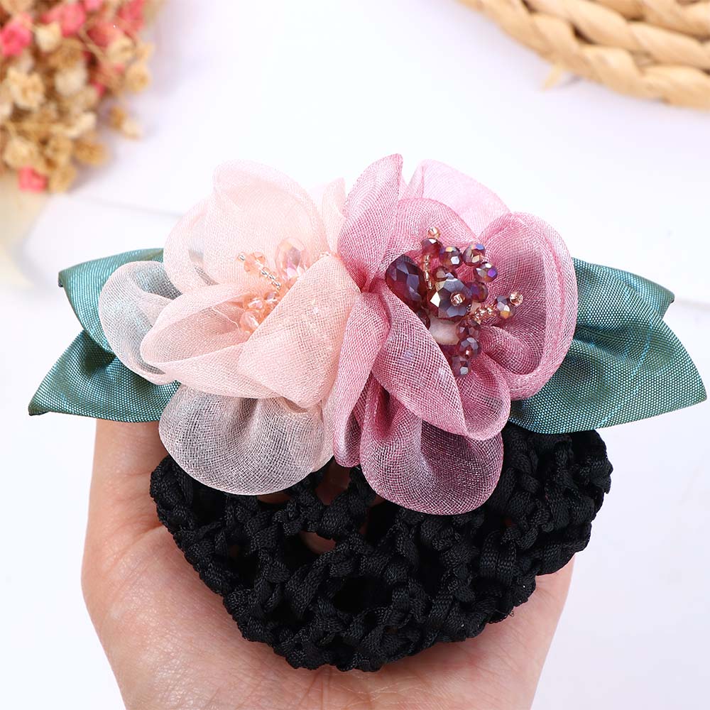 Crochet Mesh Flower Women Hairpin Hair Accessories Korean Style Headdress Flower Bun Net Snood
