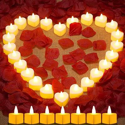 Heart Shaped Candles Led Lights Fake Heart Candles Romantic LED Tealight Flameless Candle for Valentine's Day Party Wedding Nigh