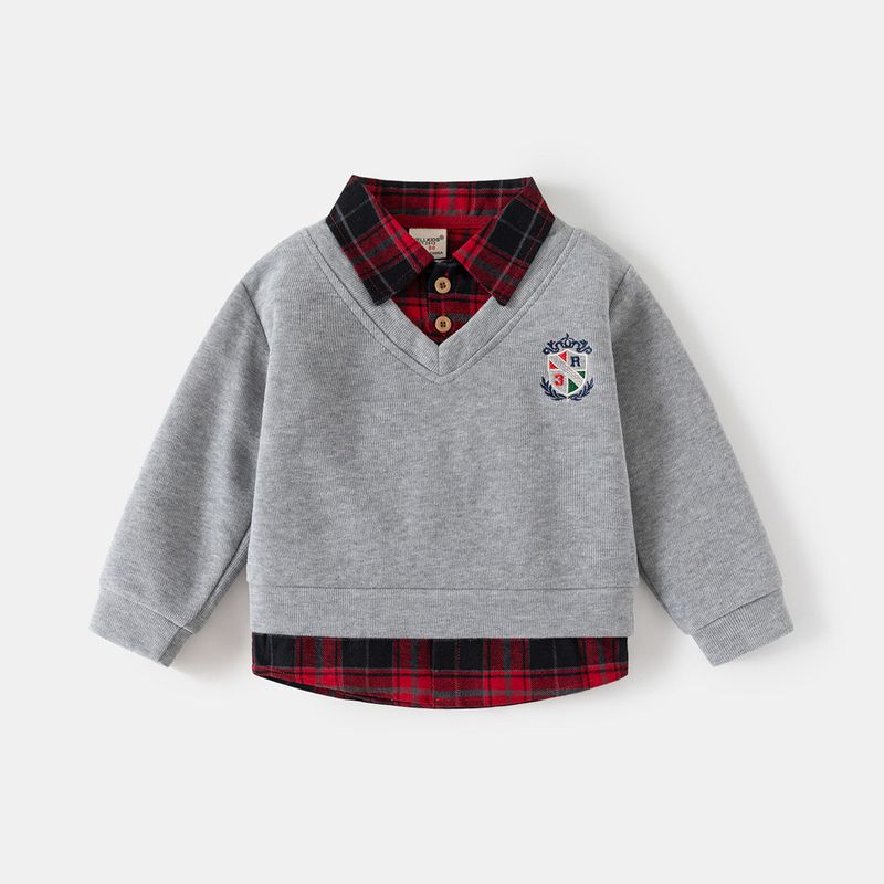 Spring and Autumn Boys  Two-Piece Sweatshirt Set, Korean Style Baby Boy Long-Sleeve Collared Top, Children s Casual Letter Clothing Gray 100