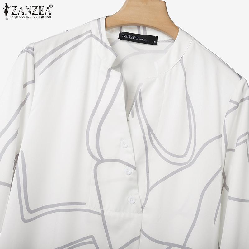 ZANZEA Women Long Sleeve Print Blouse and Pants Casual Two Piece Suit Sets