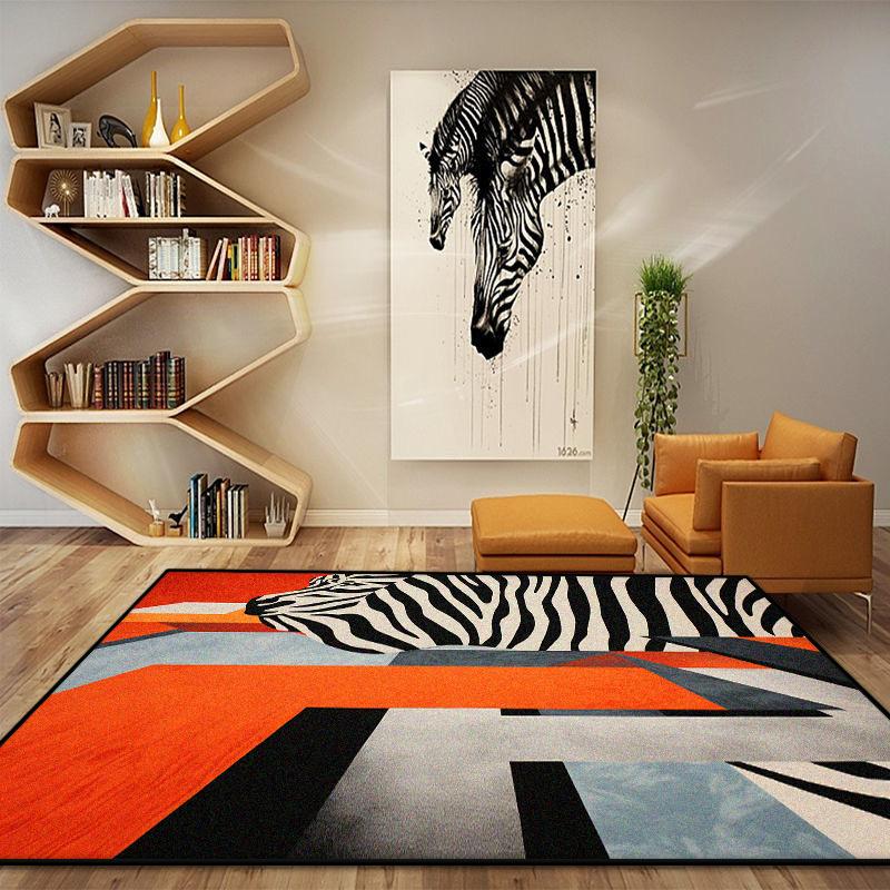 Licht Luxe Geometrische Scandinavische Tapijten voor Woonkamer Oranje Decor Zachte Kleden voor Slaapkamer Thuis Gemakkelijke Reiniging Grote Oppervlakte Vloermat 100*200cm
