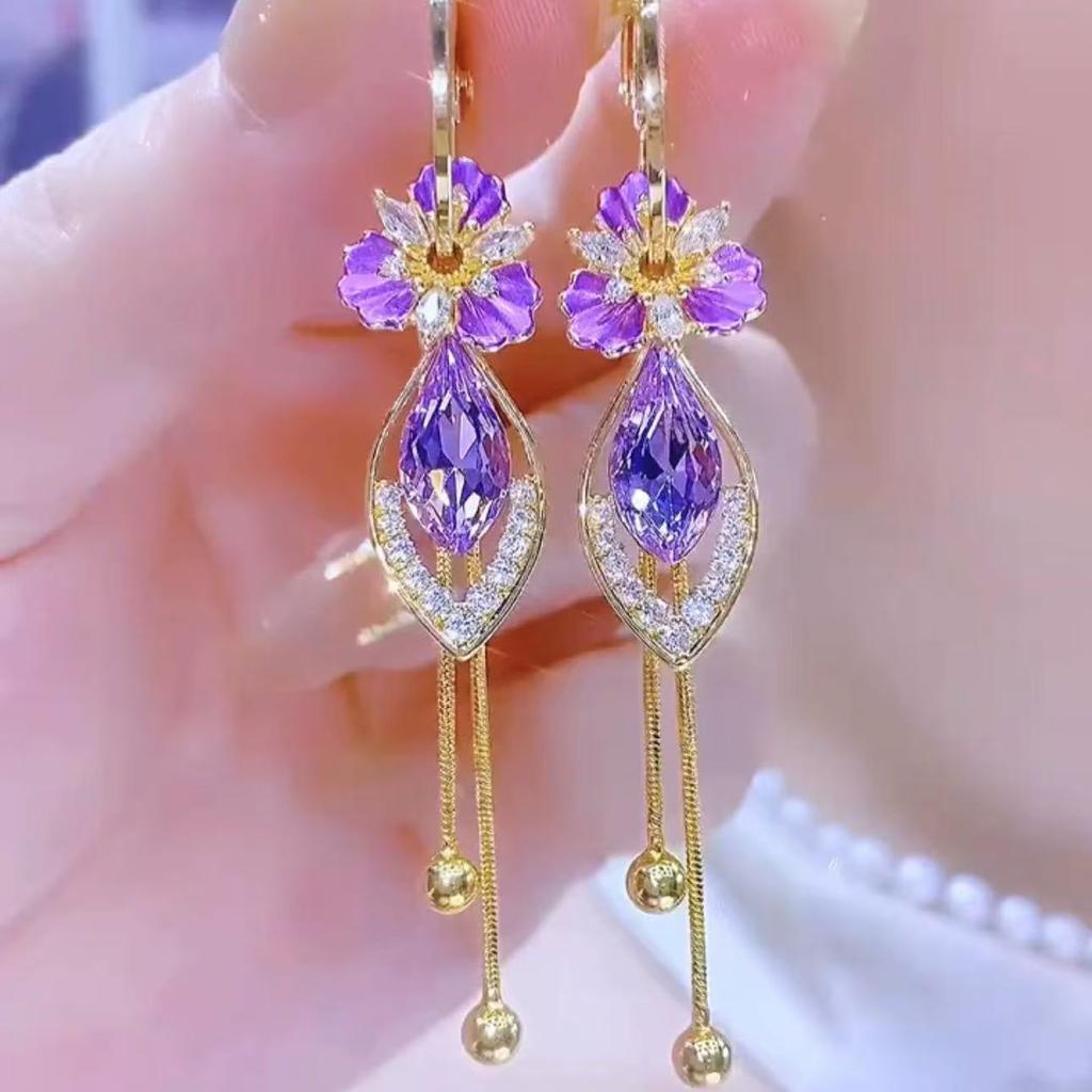 Temperament and High-end Zircon Flower Tassel Women's Light Luxury Fashion Versatile Trendy Earrings