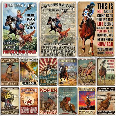 Artisian Horse Metal Plate Cowgirl Tin Poster Country Girl Decorative Poster Cowboy Wall Decor Garage Bar Pub Club Hotel Kitchen