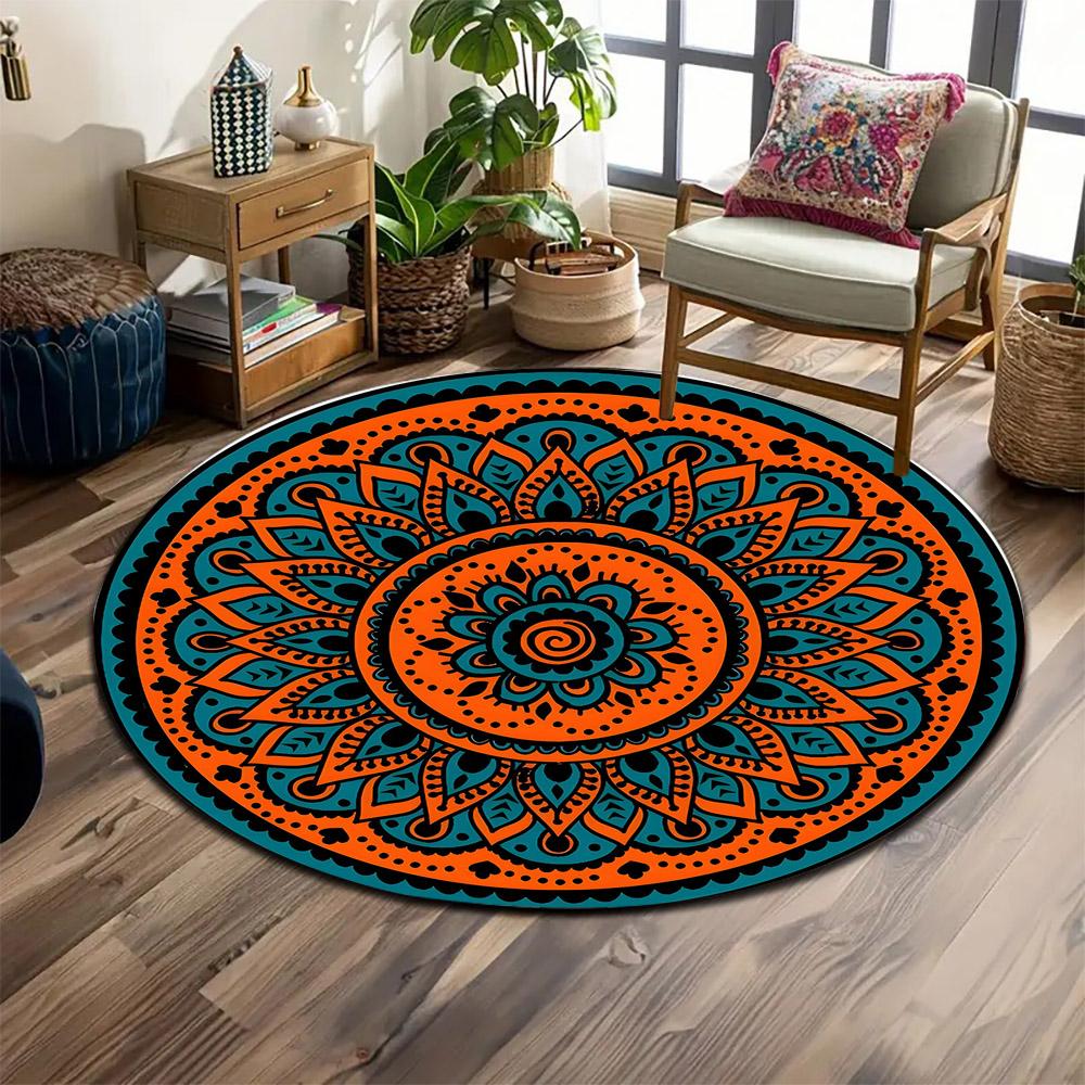 Bohemian Mandala Pattern Carpet Print round rug, living room, bedroom, playroom carpet, non slip floor mat, gift