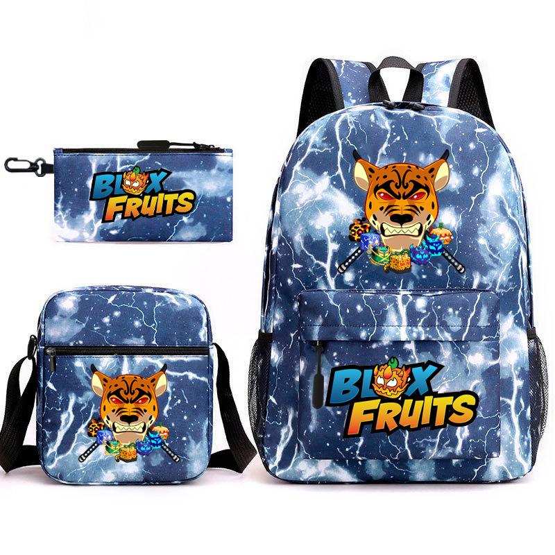 Blox Fruits Gioco Zaino Scolastico Giovanile Frutto del Demone Scuola Elementare Cielo Stellato Stampa a Caldo Zaino Set da Tre Pezzi
