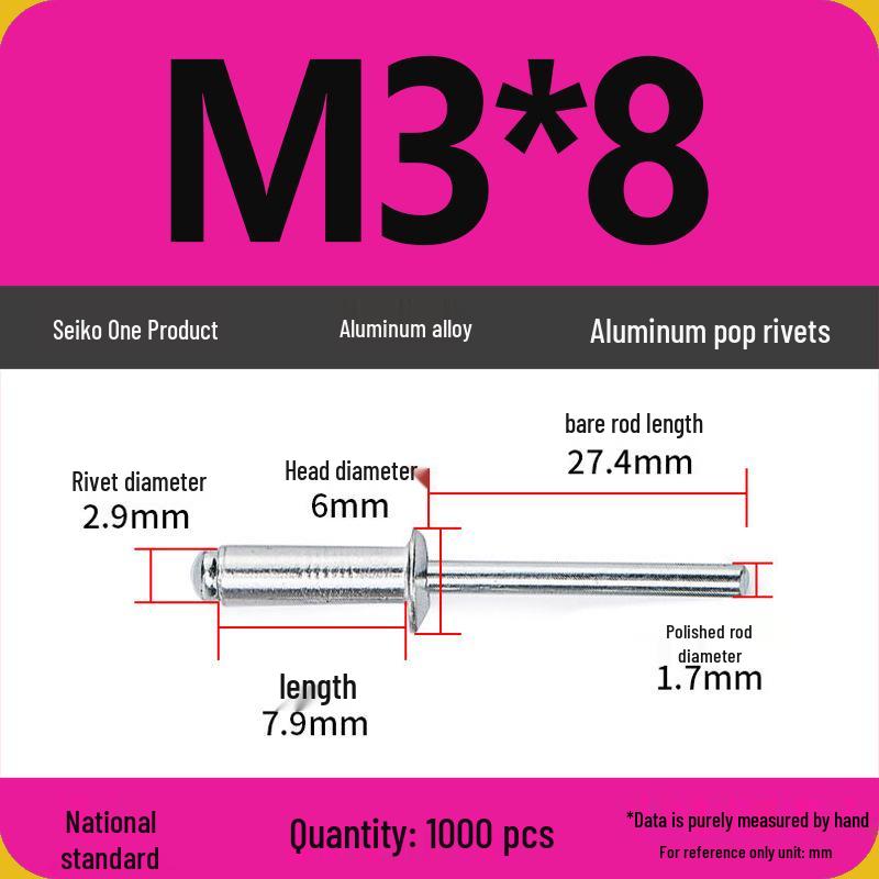 Aluminum Blind Rivets & Nuts - Black Round Head, Extended Shank, M4/M5/M6