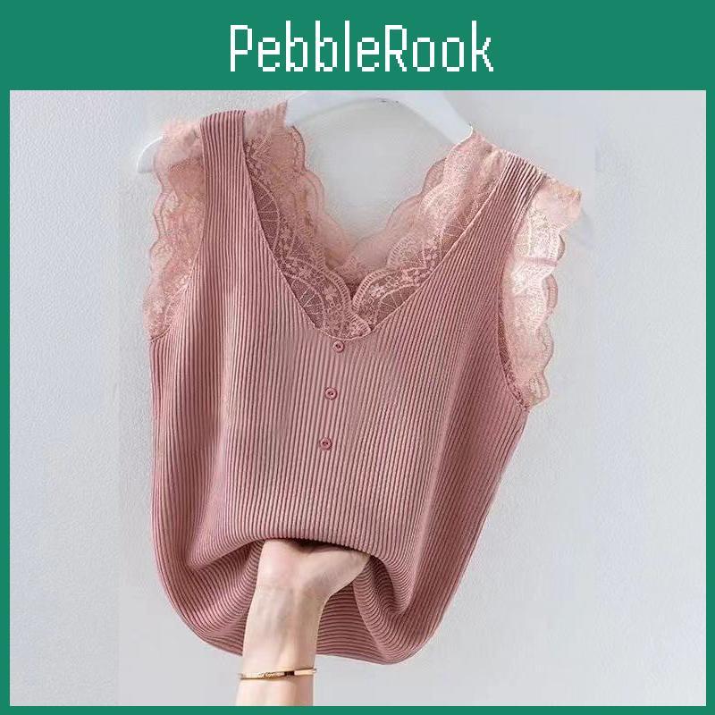 Westen-Camisole Damen Mit Spitze Lockerer Schnitt Für Oberbekleidung Und Unterwäsche Basis-Top Ärmellos Gewirkte Weste