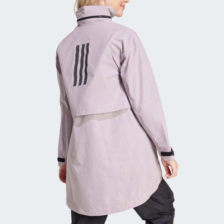 Adidas Myshelter Rain.Rdy Parka Pruhovaný barevný blok Sportovní ležérní bunda s kapucí Dámská bunda světle růžová IR6158