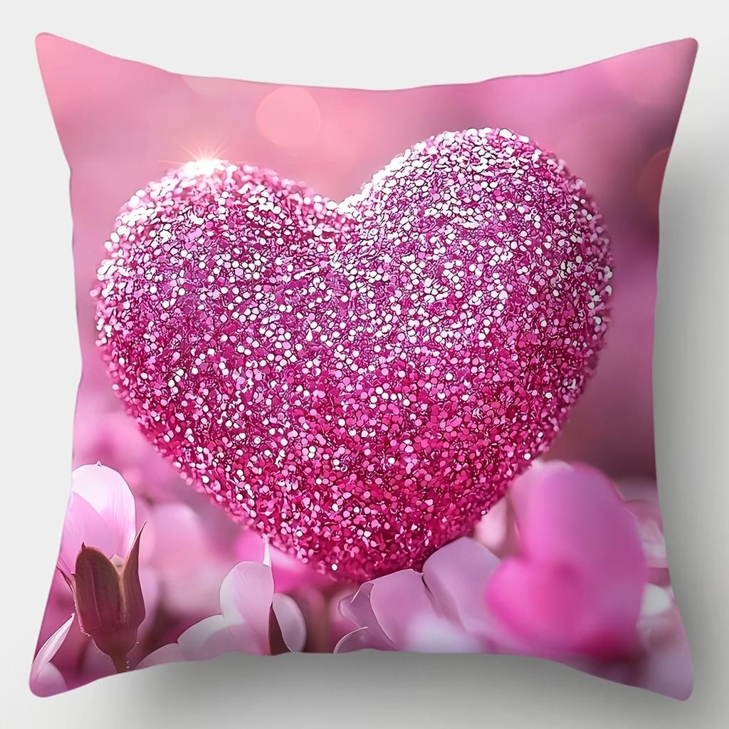 Floral Pillowcase With Sparkling Hearts And Pink Rosesbedroom Sofa Decorative Cushion Cover With Zipper Soft Cushion Cover