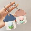 2Pcs Elegant Tulip Key Holder Faux Leather House Shape Keychain