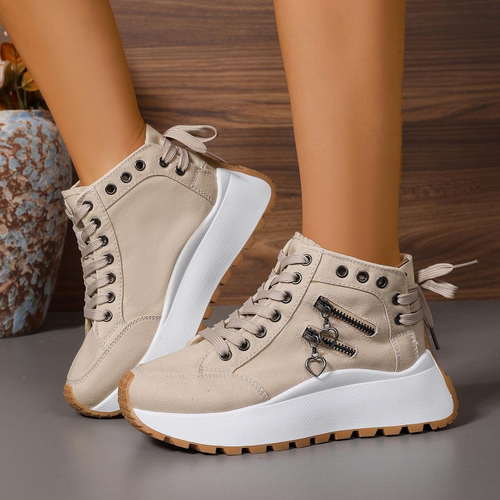 Women Plus Sizes Sneakers Lace Up Sexy Sneakers Thick Sole Girls Students Ankle Canvas Boots High Top Denim Canvas Shoes Female