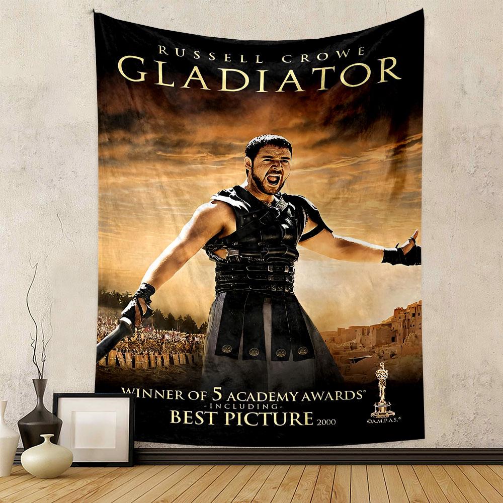 The Main Pattern Features a Warrior In Armor Roaring In a Desert Arena. Patterned Tapestry for Bedroom and Living Room Home Decor